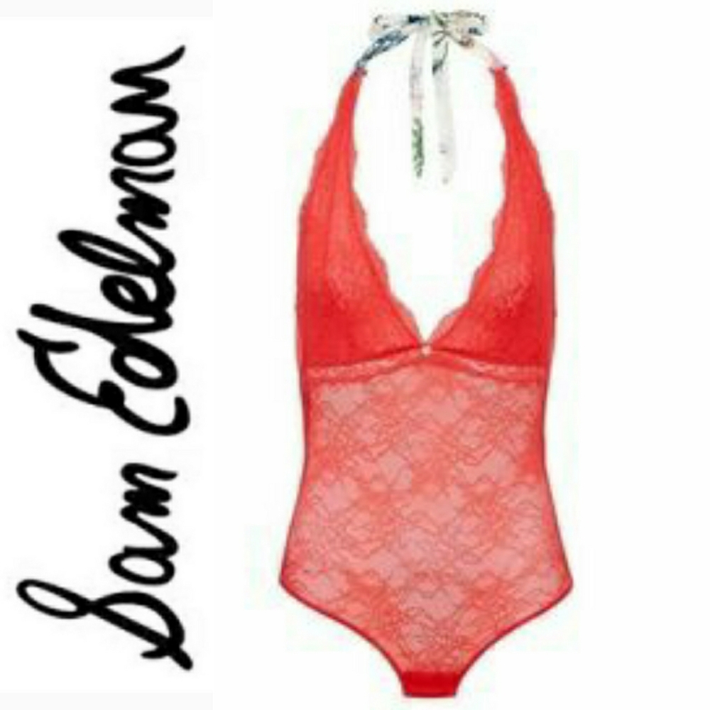 Sam Edelman Geranium Red Lace Halter Bodysuit  Sz M and Sz S New With Tags